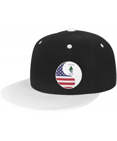 Yin Yang Flag Combination of America and Maine Snapback Hat Flat Bill Hat Baseball Cap for Men Women Flat Brim Hats White $9....