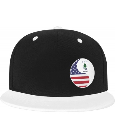 Yin Yang Flag Combination of America and Maine Snapback Hat Flat Bill Hat Baseball Cap for Men Women Flat Brim Hats White $9....