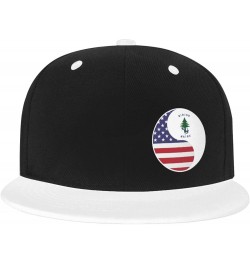 Yin Yang Flag Combination of America and Maine Snapback Hat Flat Bill Hat Baseball Cap for Men Women Flat Brim Hats White $9....