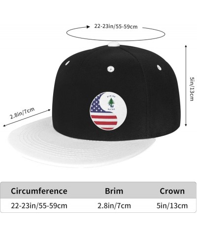 Yin Yang Flag Combination of America and Maine Snapback Hat Flat Bill Hat Baseball Cap for Men Women Flat Brim Hats White $9....