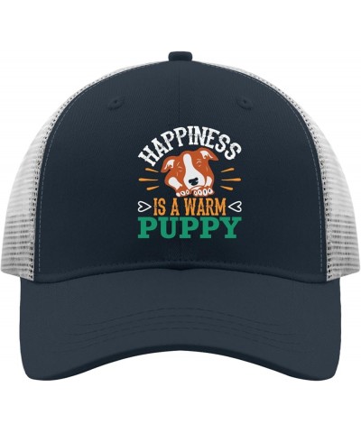 Happiness is A Warm Puppy Baseball Cap Trucker Hat Women Apricot Custom Hat Gifts for Mom Baseball Hat Marine Blue $9.66 Sun ...