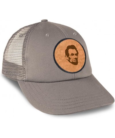 Patch Hat Printed Leather Background Abraham Lincoln President Style A Cotton Trucker Baseball Cap Grey Circle Patch Design O...