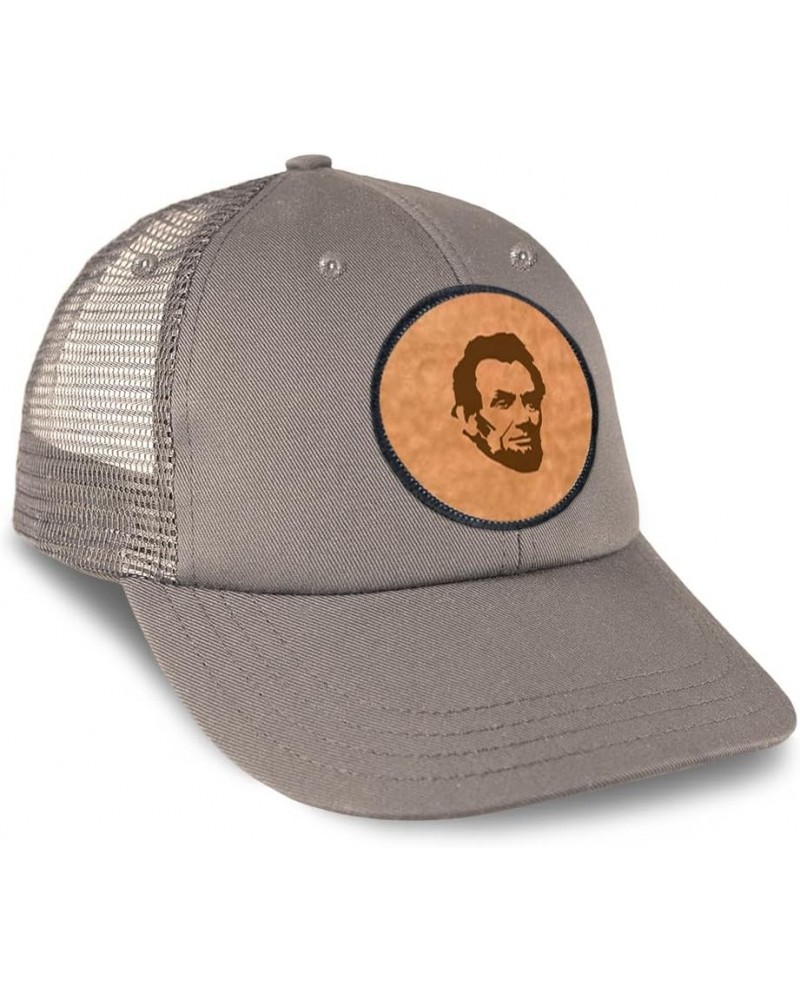 Patch Hat Printed Leather Background Abraham Lincoln President Style A Cotton Trucker Baseball Cap Grey Circle Patch Design O...