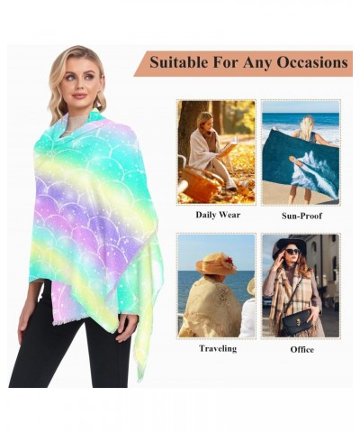 Scarf for Women Fantasy Colorful Mermaid Scales Scarf Warm Scarves Large Shawl Wrap Gifts for Mom $13.99 Scarves