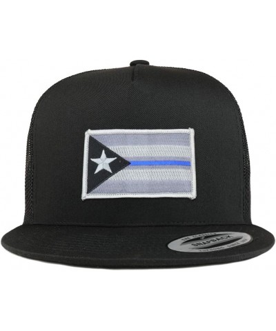 5 Panel Puerto Rico Thin Blue Line Flag Patch Flatbill Mesh Cap Black $10.75 Baseball Caps