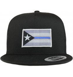 5 Panel Puerto Rico Thin Blue Line Flag Patch Flatbill Mesh Cap Black $10.75 Baseball Caps