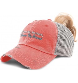 Womens Ponytail Cap First My Mother Forever My Friend Style B Cotton Distressed Trucker Hats Coral $14.40 Baseball Caps