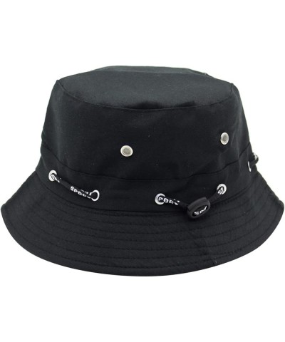 Solid Color Cotton Bucket Hat with Nail Hole Rope Elastic Plain Foldable Beach Sun Hat for City Walk Black $6.04 Rain Hats