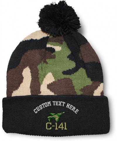 Pom Pom Beanies for Women Military Air Force C-141 Camo Embroidery Skull Cap Winter Hats for Men 1 Size Camo Personalized Tex...