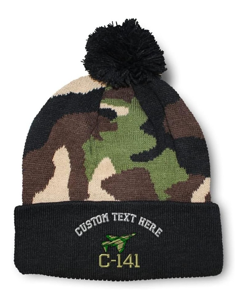 Pom Pom Beanies for Women Military Air Force C-141 Camo Embroidery Skull Cap Winter Hats for Men 1 Size Camo Personalized Tex...