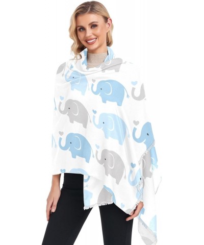 Women's Long Shawl Blue Grey Elephant Cartoon Winter Warm Large Scarf for All Seasons(238na8b) $13.44 Skullies & Beanies