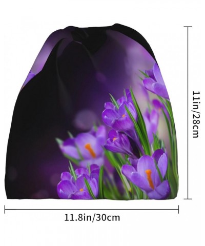 White Daisy Print Adult Multifunction Beanie Hat for Men Women Fashion Scarf Soft Stretch Skull Cap Green Leaves and Purple F...