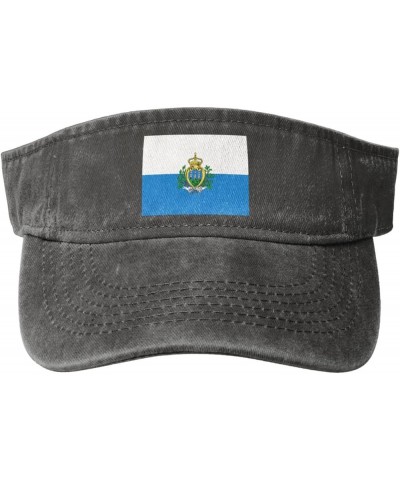 Flag of San Marino Sport Sun Visor Hats Adjustable Empty Top Baseball Cap Denim Cap Black Deep Heather $10.05 Visors