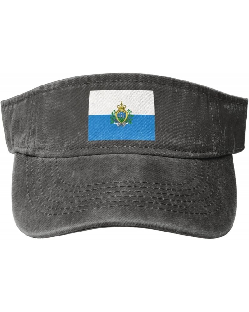 Flag of San Marino Sport Sun Visor Hats Adjustable Empty Top Baseball Cap Denim Cap Black Deep Heather $10.05 Visors