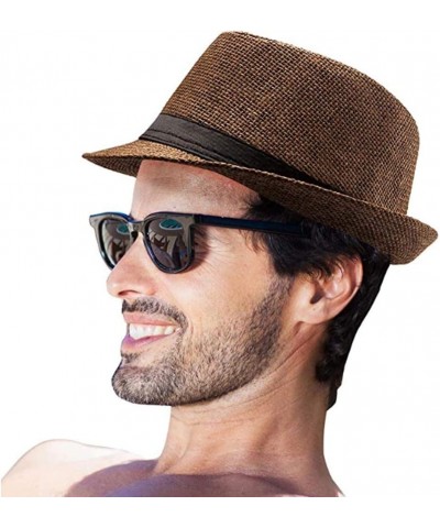 Fedora Hats Mens Women Sun Beach Derby Panama Summer Hats Gangster Cuban Jazz Brown W Buckle $10.12 Fedoras