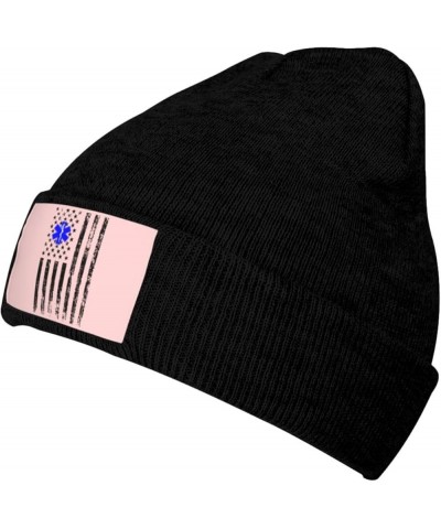 American EMT Flag Beanie Hat for Men Women Knit Skull Cap Warm Hats Black Knitted Caps Black $12.19 Skullies & Beanies