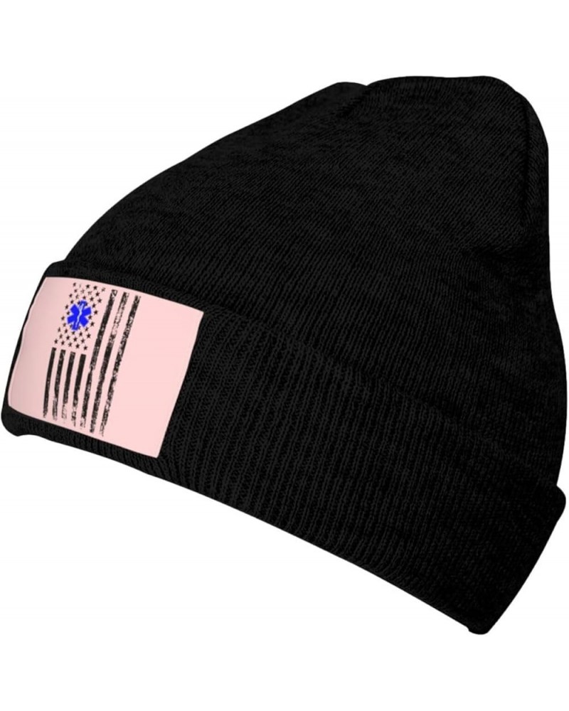 American EMT Flag Beanie Hat for Men Women Knit Skull Cap Warm Hats Black Knitted Caps Black $12.19 Skullies & Beanies