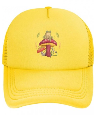 Frog Sitting On A Mushroom Baseball Cap for Men Women Trucker Hat Mesh Back Caps Dad Hat Yellow $9.29 Baseball Caps