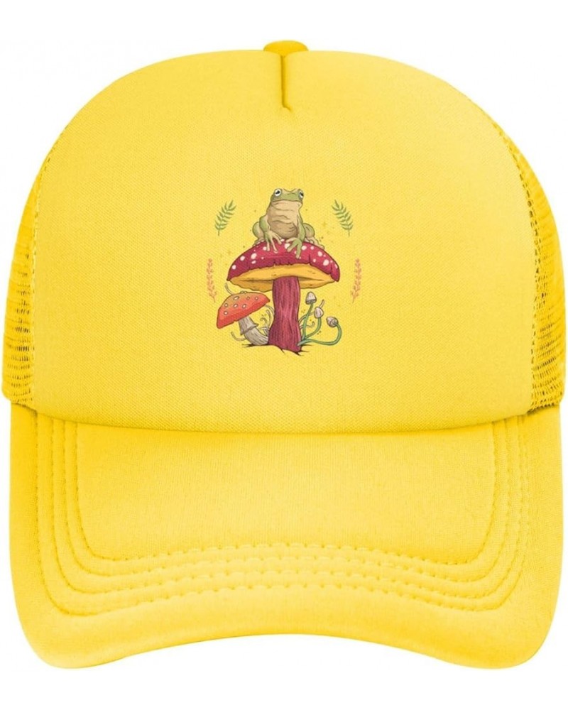 Frog Sitting On A Mushroom Baseball Cap for Men Women Trucker Hat Mesh Back Caps Dad Hat Yellow $9.29 Baseball Caps