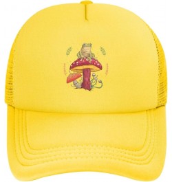 Frog Sitting On A Mushroom Baseball Cap for Men Women Trucker Hat Mesh Back Caps Dad Hat Yellow $9.29 Baseball Caps