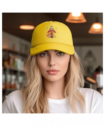 Frog Sitting On A Mushroom Baseball Cap for Men Women Trucker Hat Mesh Back Caps Dad Hat Yellow $9.29 Baseball Caps