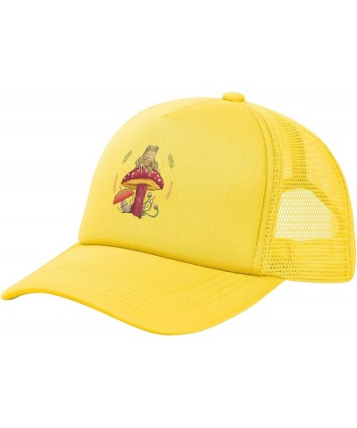 Frog Sitting On A Mushroom Baseball Cap for Men Women Trucker Hat Mesh Back Caps Dad Hat Yellow $9.29 Baseball Caps