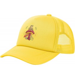 Frog Sitting On A Mushroom Baseball Cap for Men Women Trucker Hat Mesh Back Caps Dad Hat Yellow $9.29 Baseball Caps