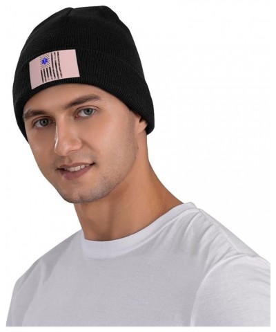 American EMT Flag Beanie Hat for Men Women Knit Skull Cap Warm Hats Black Knitted Caps Black $12.19 Skullies & Beanies