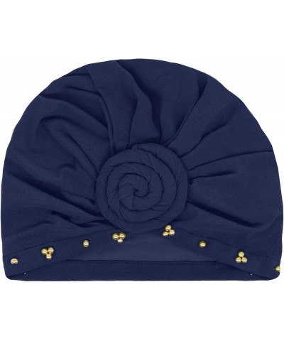 Women Turbans Hat Solid Head Wraps African Turban Flower Knot Pre-Tied Bonnet Beanie Cap for Women Navy $5.94 Skullies & Beanies