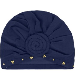 Women Turbans Hat Solid Head Wraps African Turban Flower Knot Pre-Tied Bonnet Beanie Cap for Women Navy $5.94 Skullies & Beanies