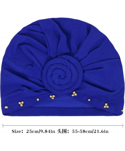 Women Turbans Hat Solid Head Wraps African Turban Flower Knot Pre-Tied Bonnet Beanie Cap for Women Navy $5.94 Skullies & Beanies