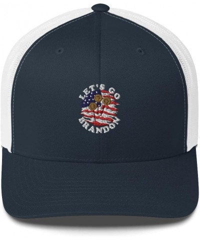 Let's Go Brandon Dalgona Game American Ripped Flag Trucker Cap Navy/ White $18.96 Baseball Caps