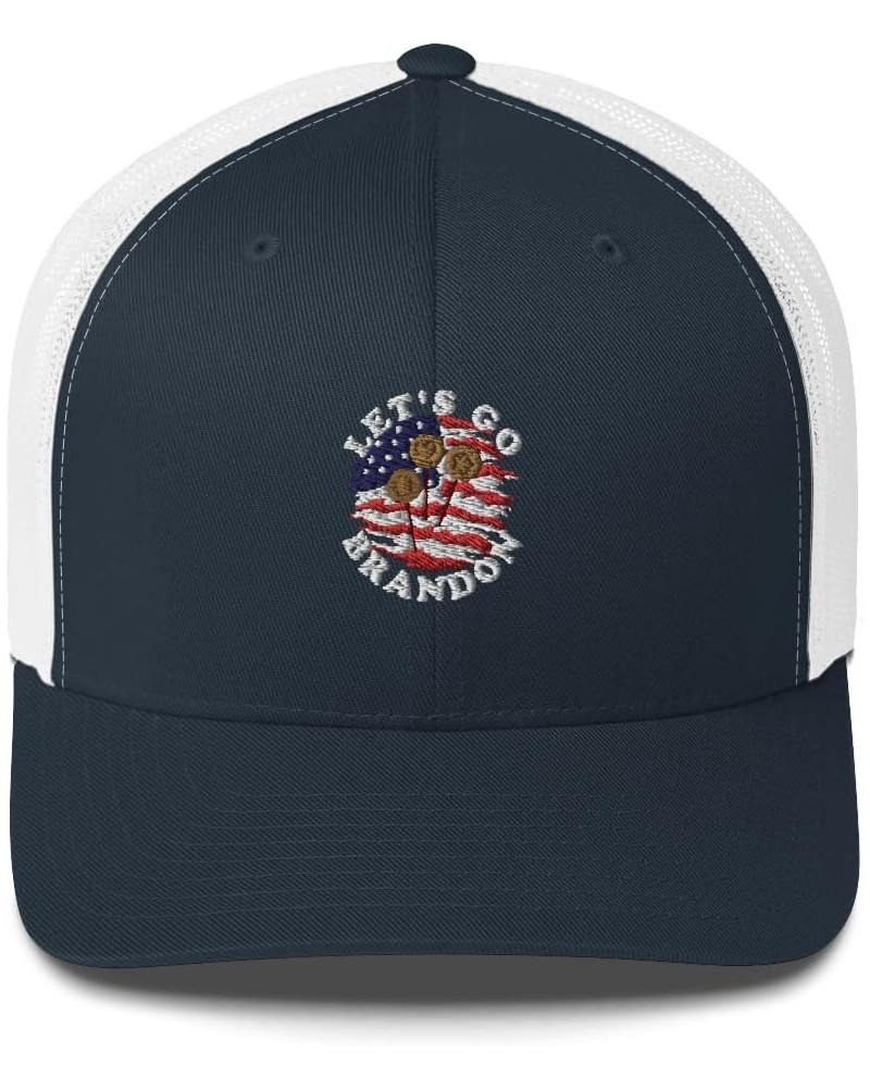 Let's Go Brandon Dalgona Game American Ripped Flag Trucker Cap Navy/ White $18.96 Baseball Caps