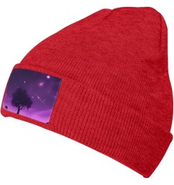 Black Warm Knit Hat Purple Night Pattern Soft Good Elasticity Suitable for Outdoor Sports Red $8.99 Skullies & Beanies