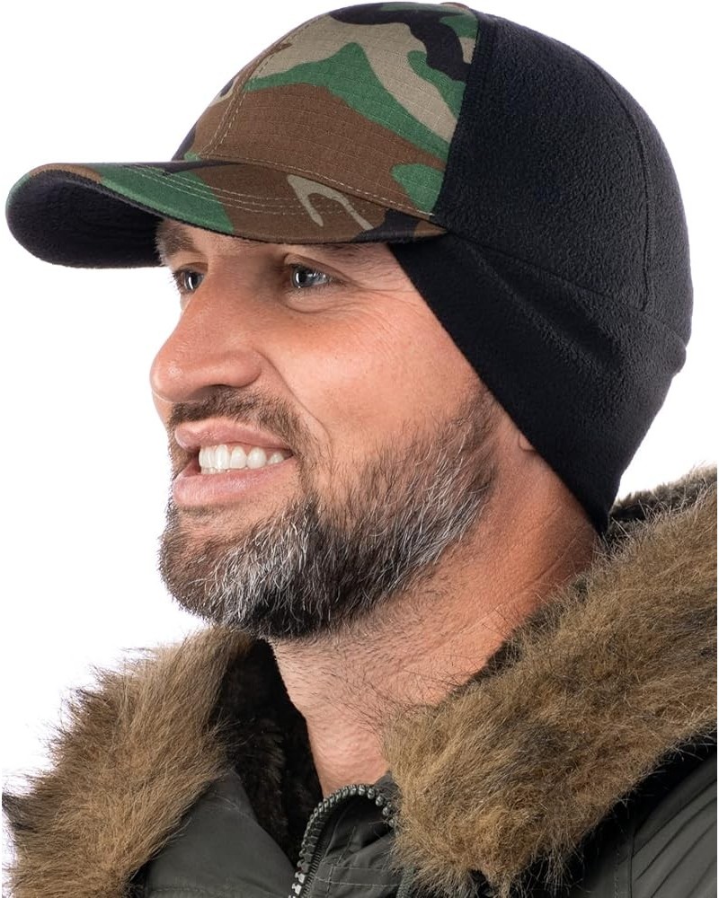 Mens Winter Hat with Earflaps and Visor - Warm Trucker Baseball Cap Hat Wood Camo $13.70 Baseball Caps