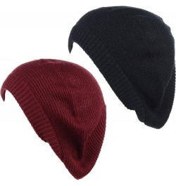 BYOS Women's Chic Lightweight Soft Solid Waffle Knit Beret Beanie Hat Cap 2 Pack-red Wine & Black $13.67 Berets