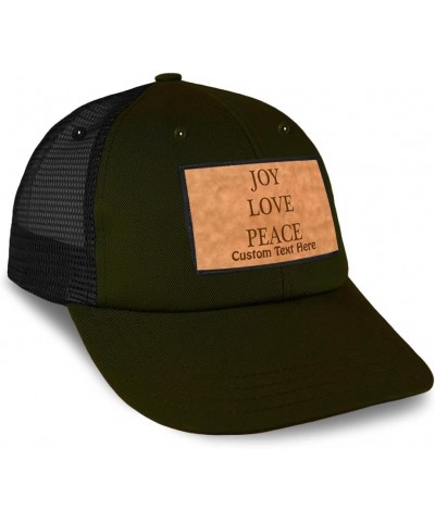 Patch Hat Printed Leather Background Joy Love Peace Valentines Love Love Cotton Trucker Baseball Cap Loden Black Rectangle Pa...