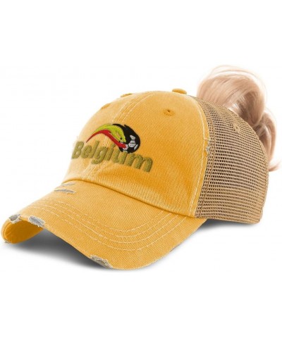 Womens Ponytail Cap Belgium Europe Football Cup Cotton Distressed Trucker Hats Mustard $15.11 Baseball Caps