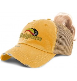 Womens Ponytail Cap Belgium Europe Football Cup Cotton Distressed Trucker Hats Mustard $15.11 Baseball Caps