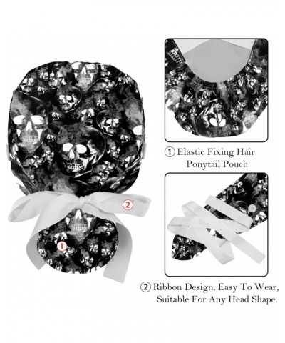 Overlapping Skull 2 Pcs Scrub Cap Working Cap with Buttons Adjustable Nurse Hat for Woman Man $11.43 Skullies & Beanies