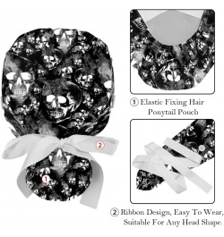 Overlapping Skull 2 Pcs Scrub Cap Working Cap with Buttons Adjustable Nurse Hat for Woman Man $11.43 Skullies & Beanies