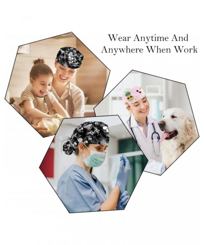 Overlapping Skull 2 Pcs Scrub Cap Working Cap with Buttons Adjustable Nurse Hat for Woman Man $11.43 Skullies & Beanies