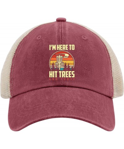 I'm here to hit Trees and Curse Trucker hat River hat Womens Trucker hat Gifts for Dad Golf Hats Wine Red02 $11.43 Sun Hats