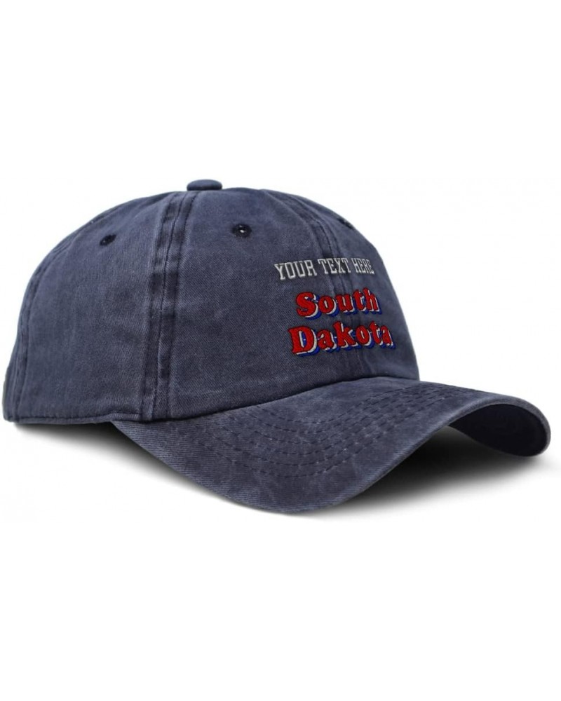 Custom Soft Washed Baseball Cap South Dakota Cotton Dad Hats for Men & Women Navy Personalized Text Here $12.04 Baseball Caps