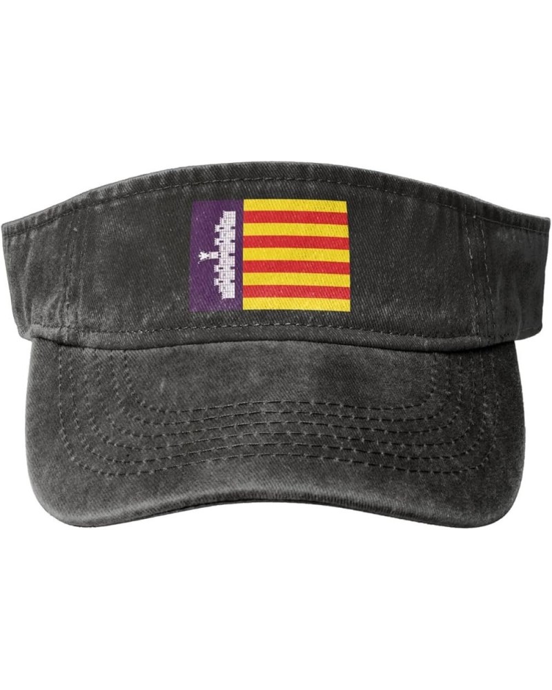 Flag of Mallorca Sun Visor Hats for Women Men Adjustable Sports Sun Hats Cotton Golf Cap Black $12.14 Visors