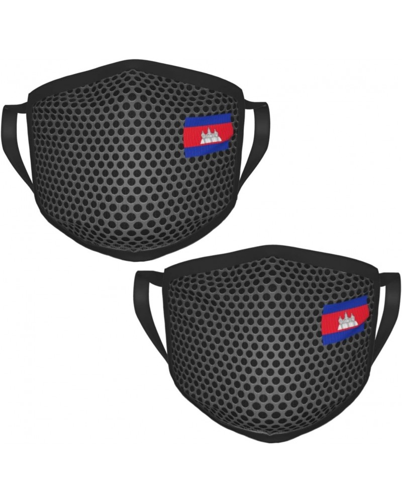 Flag of Cambodia Face Mask 2 Pcs Face Cover Reusable Washable Breathable for Men Women Balaclavas Bandanas Black $11.49 Balac...