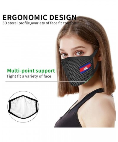 Flag of Cambodia Face Mask 2 Pcs Face Cover Reusable Washable Breathable for Men Women Balaclavas Bandanas Black $11.49 Balac...