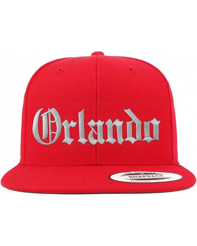 Orlando Old English Embroidered Flatbill Snapback Red $12.60 Baseball Caps