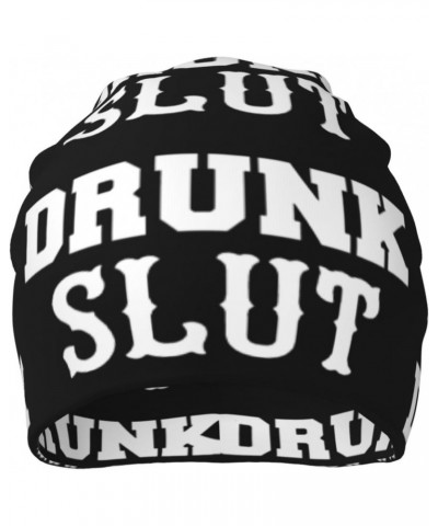 Drunk Slut Beanie Skull Cap Warm Knit Slouchy Hat for Women Men Black $14.06 Skullies & Beanies