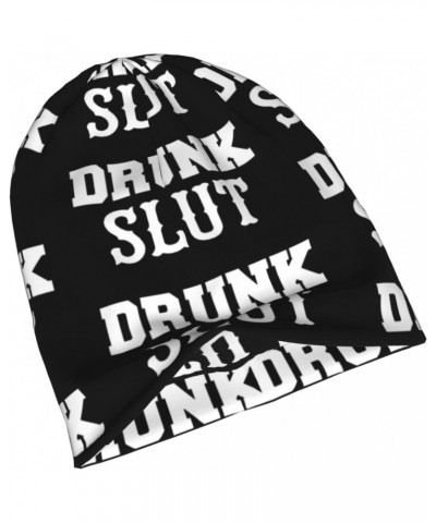 Drunk Slut Beanie Skull Cap Warm Knit Slouchy Hat for Women Men Black $14.06 Skullies & Beanies